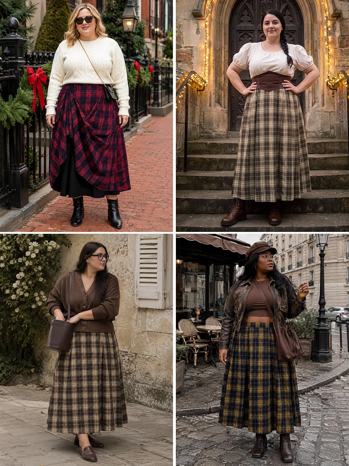 Moon Wood Plus Size Plaid Maxi Skirts for Women Long Skirt with Pockets - Plaid 02