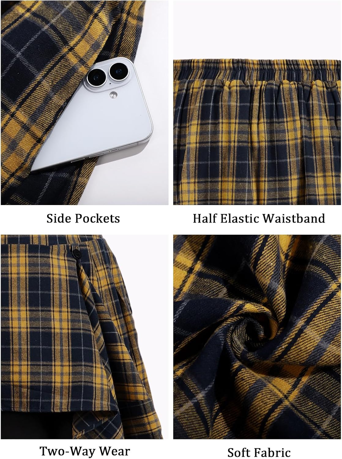 Moon Wood Plus Size Plaid Maxi Skirts for Women Long Skirt with Pockets - Plaid 03