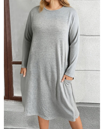 Bulk Plus Size Light Grey Maxi Dress With Pockets Knee Length Round Neck 19 Pcs view 1