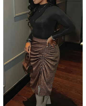 Bulk Plus Size Oversized Leopard Print Pleated Midi Skirt Stylish Chic 16 Pcs view 1