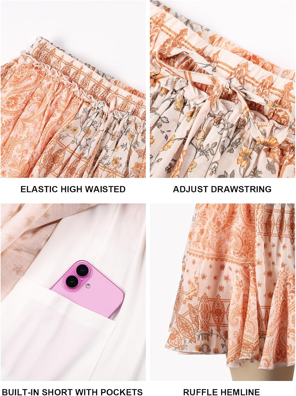 Moon Wood Plus Size Ruffle Mini Skort with Pockets High Waisted Pleated A-Line - Floral01 - view 5