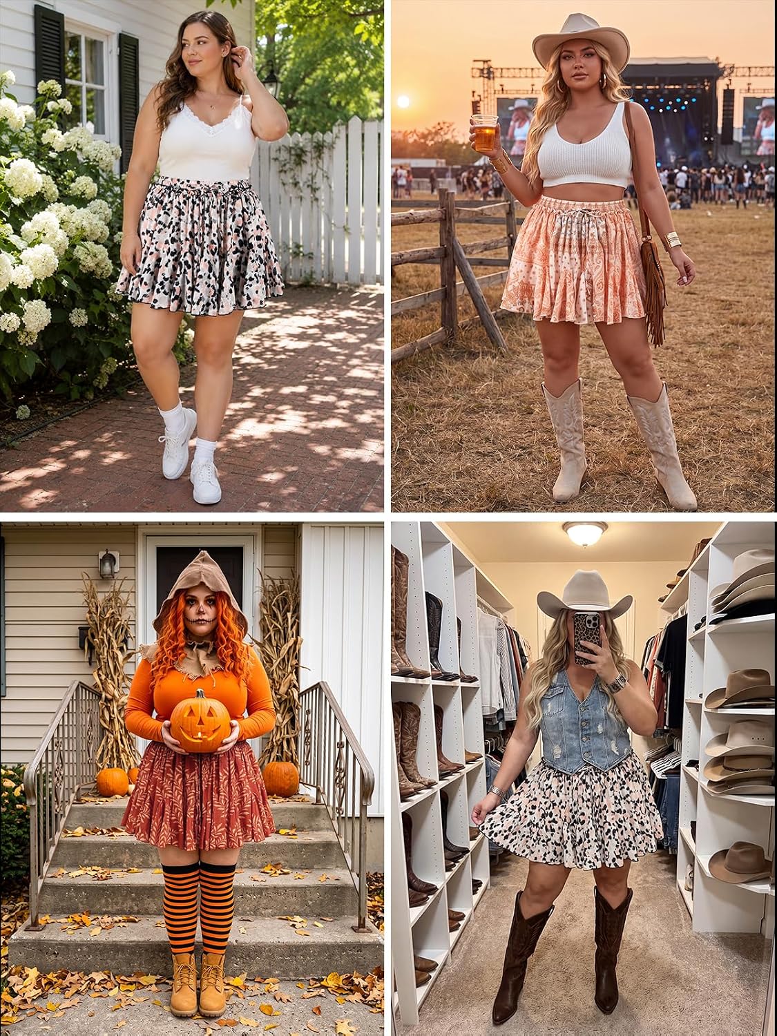 Moon Wood Plus Size Ruffle Mini Skort with Pockets High Waisted Pleated A-Line - Floral01 - view 6