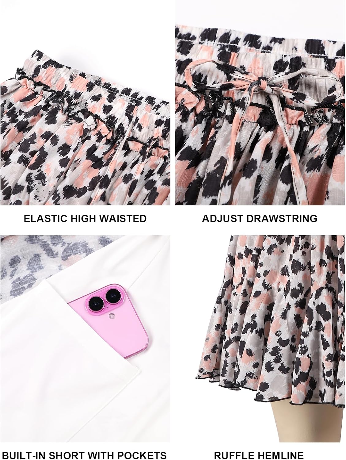 Moon Wood Plus Size Ruffle Mini Skort with Pockets High Waisted Pleated A-Line - Floral02 - view 5