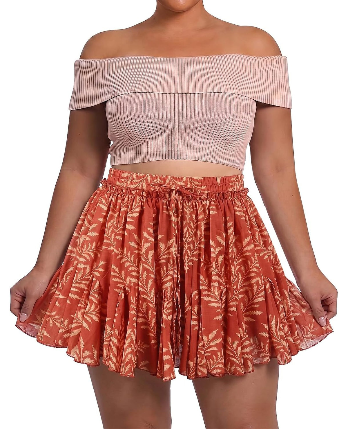 Moon Wood Plus Size Ruffle Mini Skort with Pockets High Waisted Pleated A-Line - Floral03 - view 1