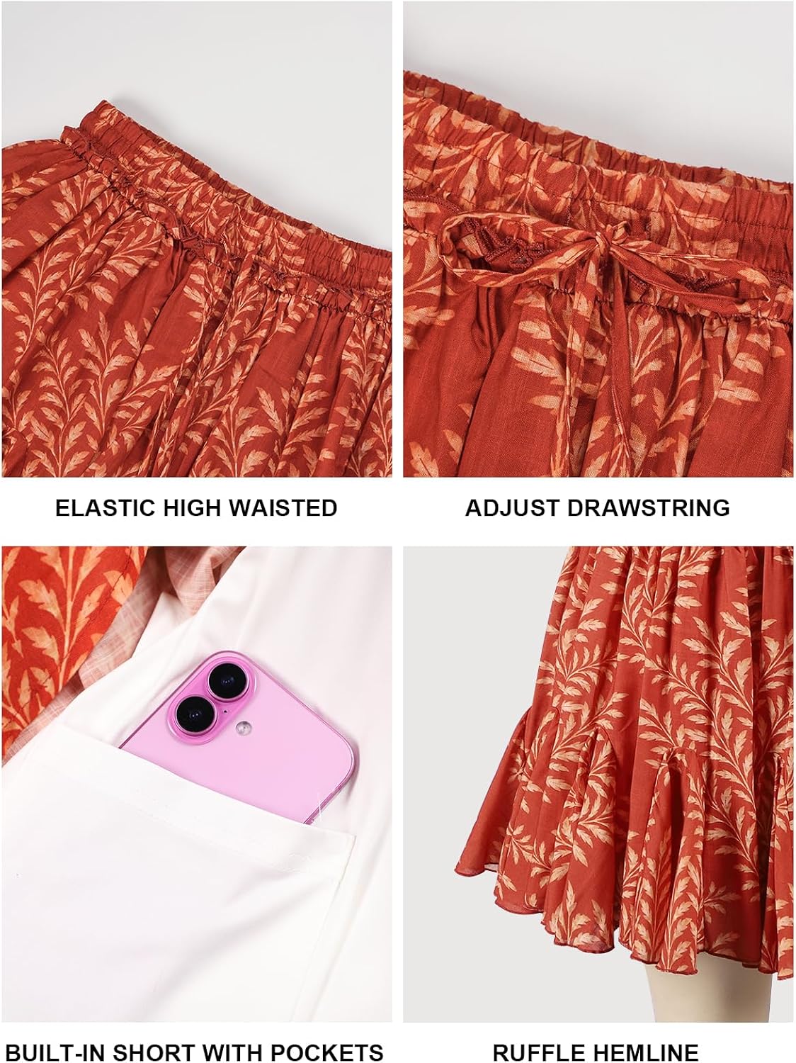 Moon Wood Plus Size Ruffle Mini Skort with Pockets High Waisted Pleated A-Line - Floral03 - view 5
