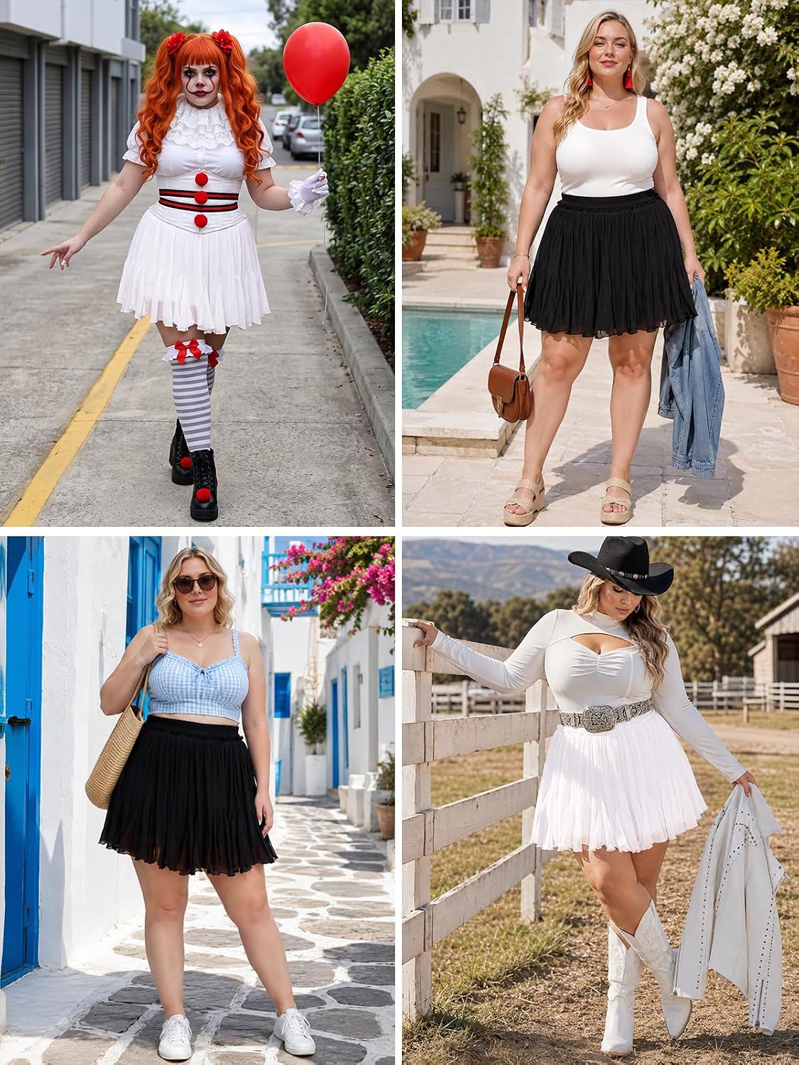 Moon Wood Plus Size Ruffle Mini Skort with Pockets High Waisted Pleated A-Line - Floral03 - view 7