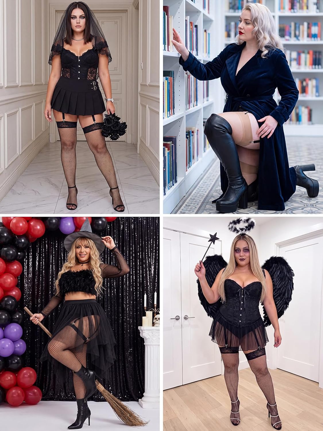 Moon Wood Plus Size Black Satin Mesh Garter Belt - view 7