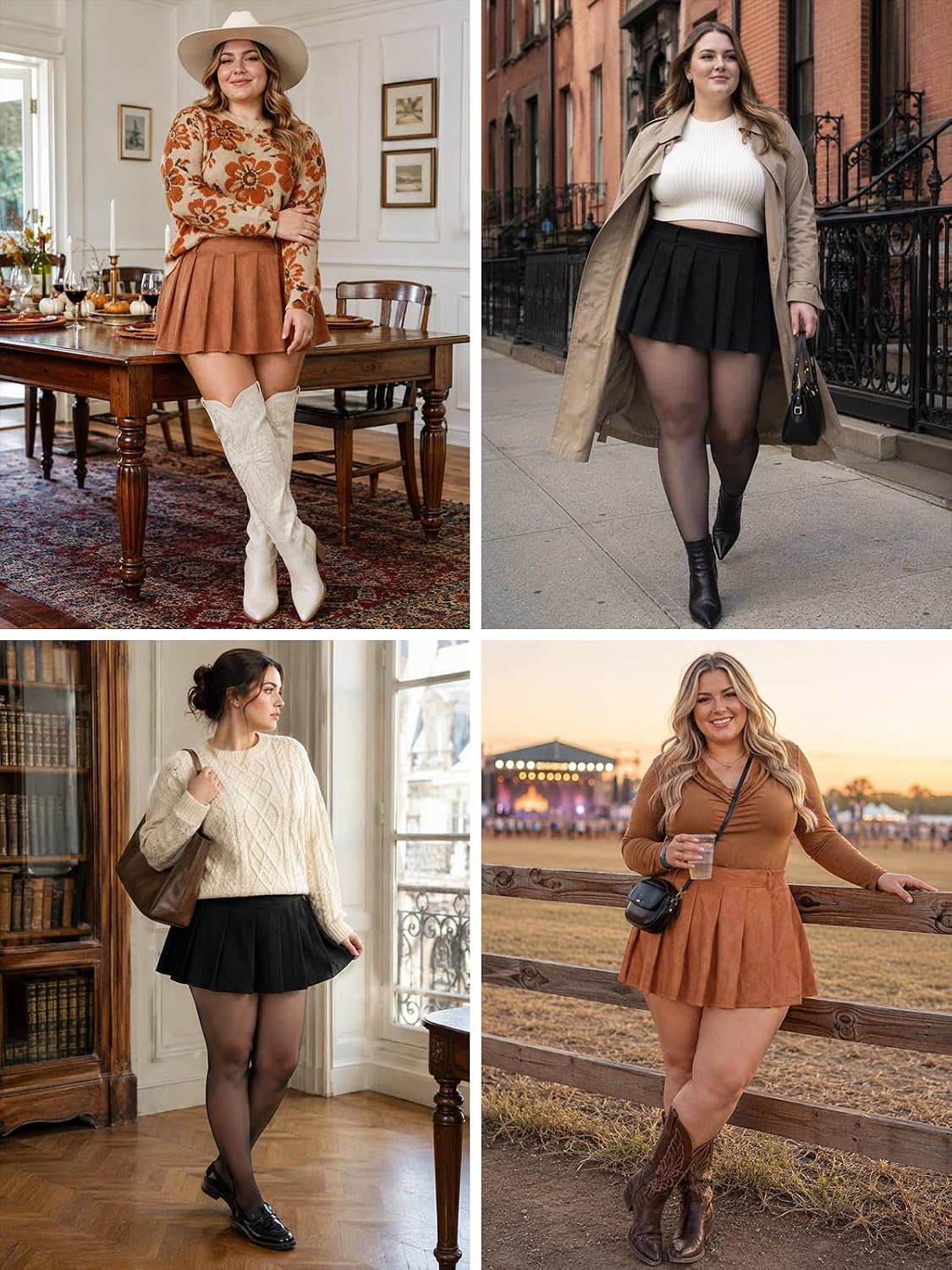 Moon Wood Plus Size Suede Pleated Mini Skort with Pockets - Black - view 6