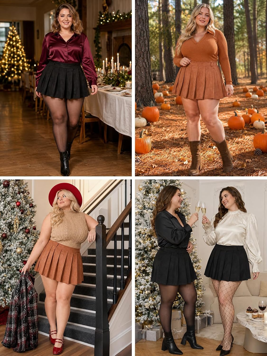Moon Wood Plus Size Suede Pleated Mini Skort with Pockets - Black - view 7