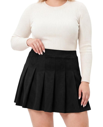 Moon Wood Plus Size Suede Pleated Skort with Pockets - Black - view 1