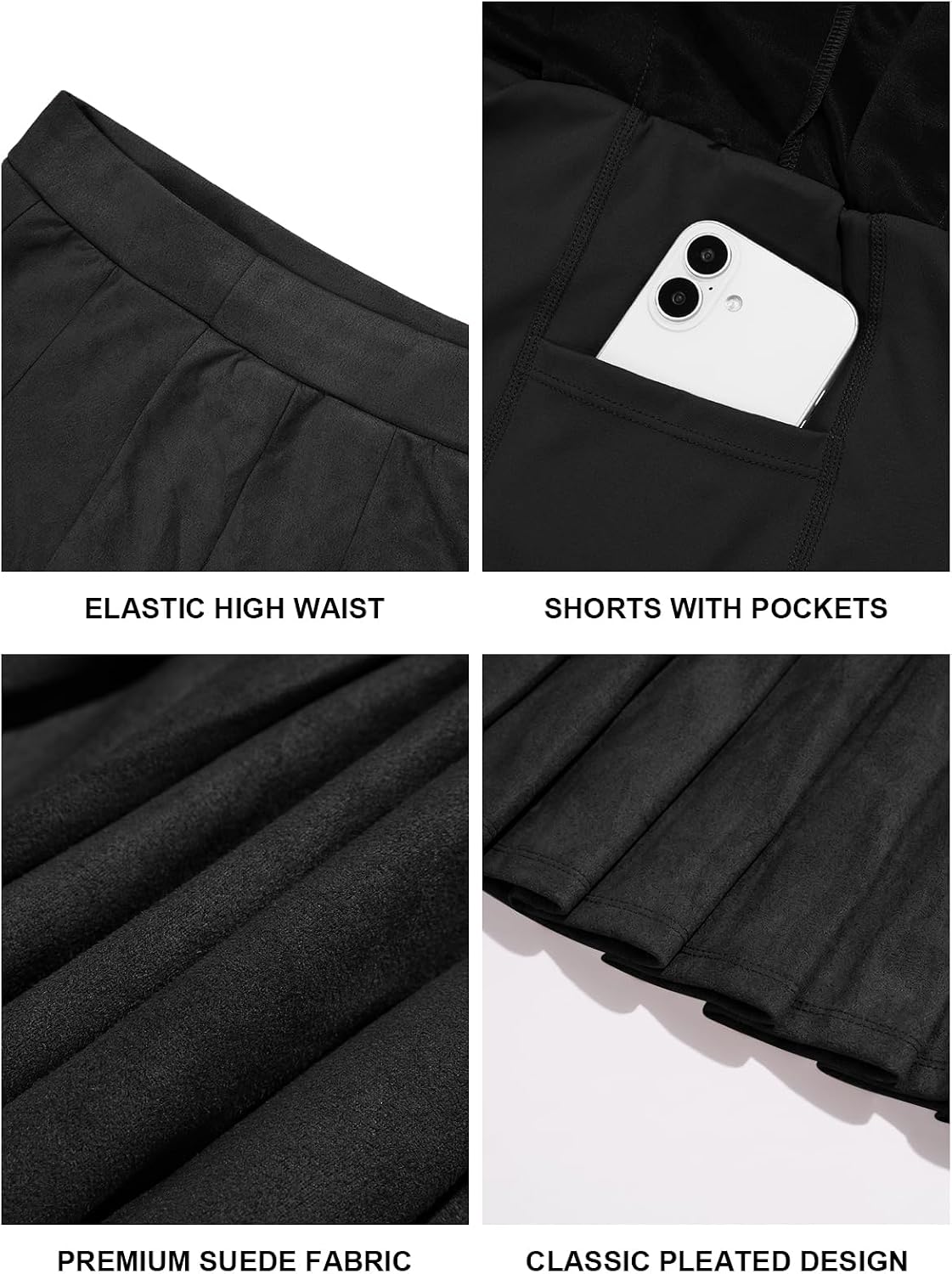 Moon Wood Plus Size Suede Pleated Skort with Pockets - Black - view 5