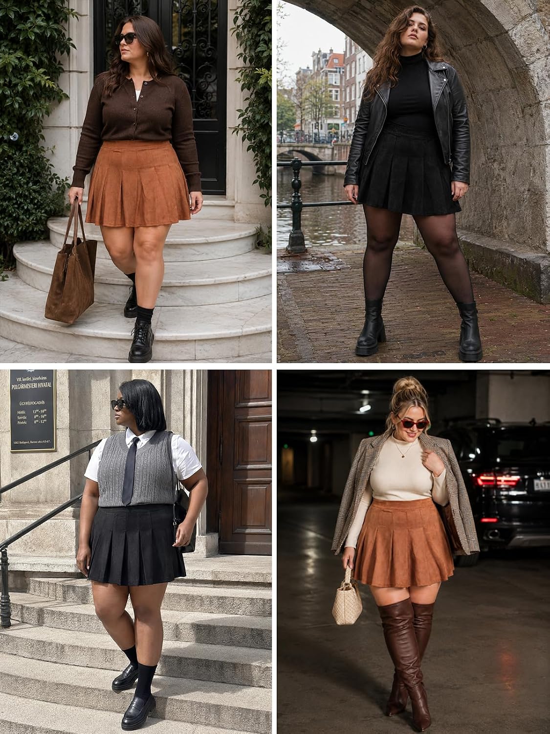 Moon Wood Plus Size Suede Pleated Skort with Pockets - Black - view 7