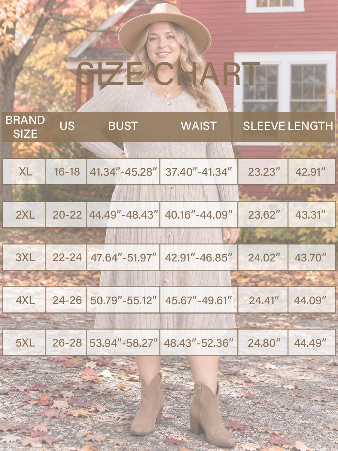 Moon Wood Plus Size Sweater Dress for Women Long Sleeve Midi Fall Dresses with Pocket - Khaki