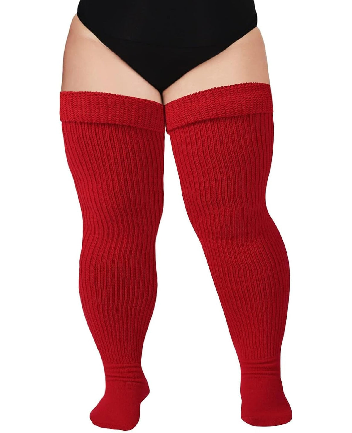 Moon Wood Plus Size Thigh High Socks for Thick Thighs Extra Long Over the Knee Stockings - Red - view 1