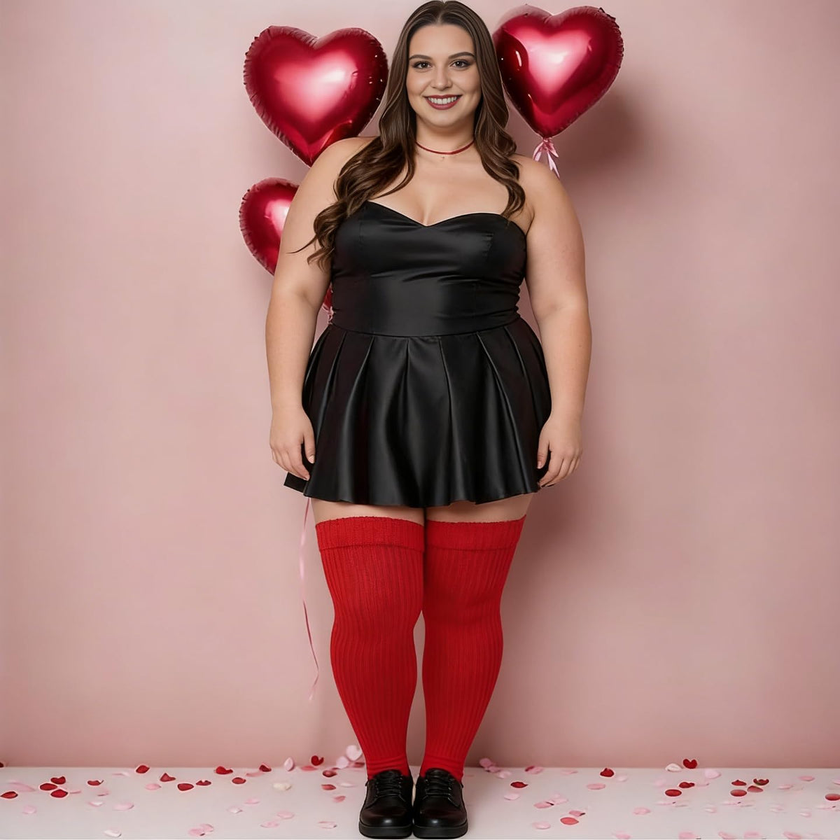 Moon Wood Plus Size Thigh High Socks for Thick Thighs Extra Long Over the Knee Stockings - Red - view 2