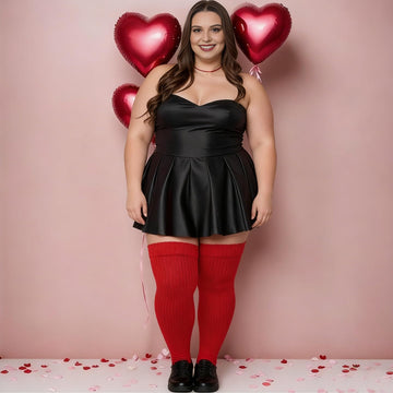 Moon Wood Plus Size Thigh High Socks for Thick Thighs Extra Long Over the Knee Stockings - Red - view 2