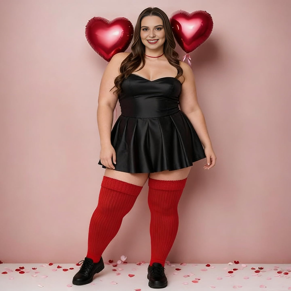 Moon Wood Plus Size Thigh High Socks for Thick Thighs Extra Long Over the Knee Stockings - Red - view 3