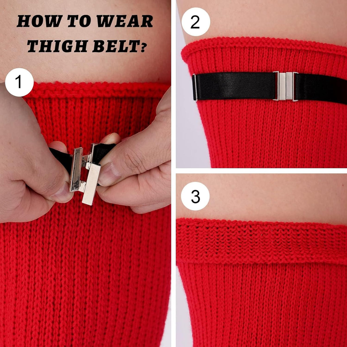 Moon Wood Plus Size Thigh High Socks for Thick Thighs Extra Long Over the Knee Stockings - Red - view 5