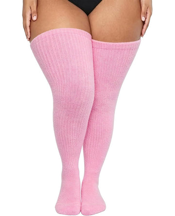 Moon Wood Plus Size Thigh High Stockings Over the Knee Thick Leg Warmers - Light Pink - view 1