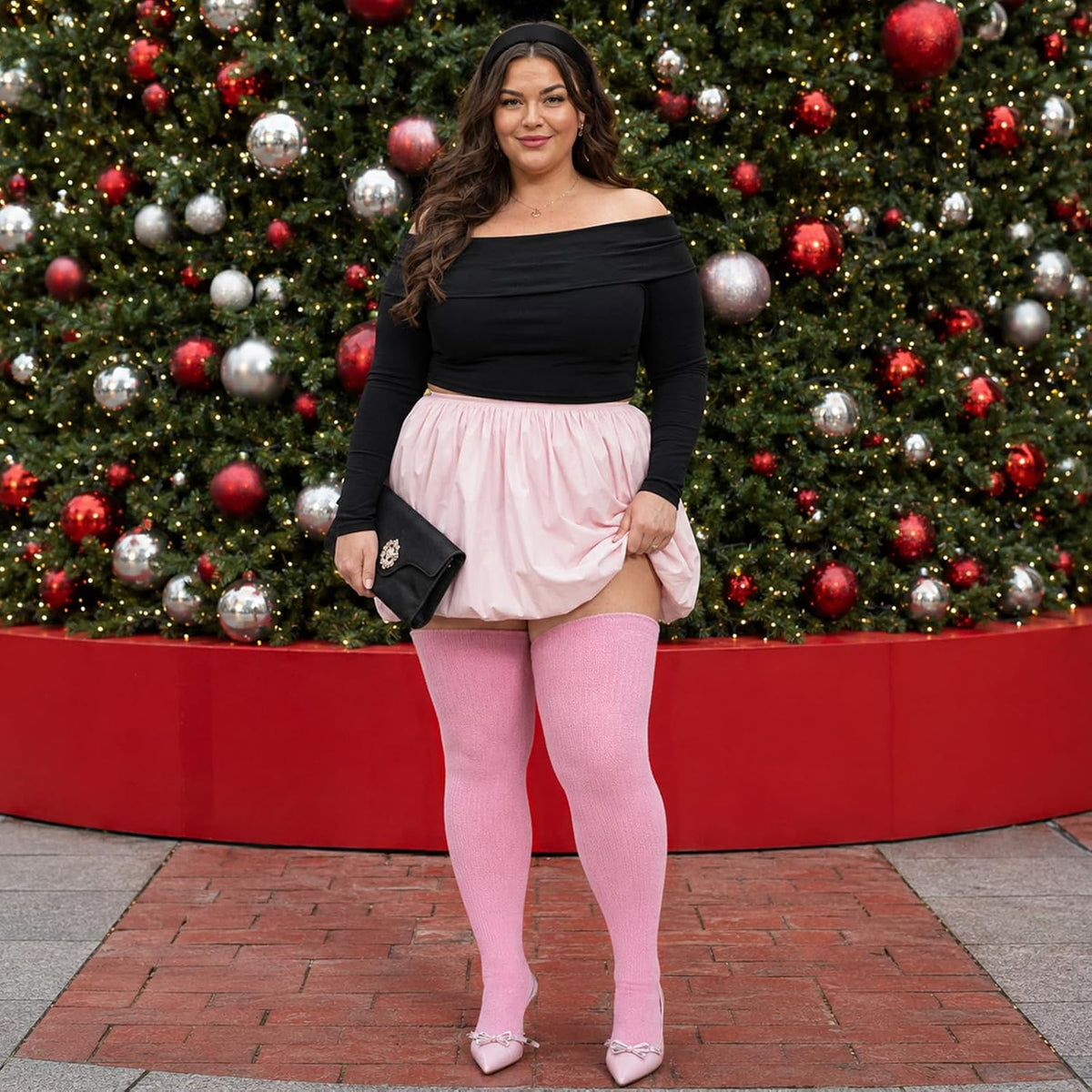 Moon Wood Plus Size Thigh High Stockings Over the Knee Thick Leg Warmers - Light Pink - view 3