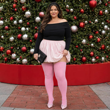 Moon Wood Plus Size Thigh High Stockings Over the Knee Thick Leg Warmers - Light Pink - view 3