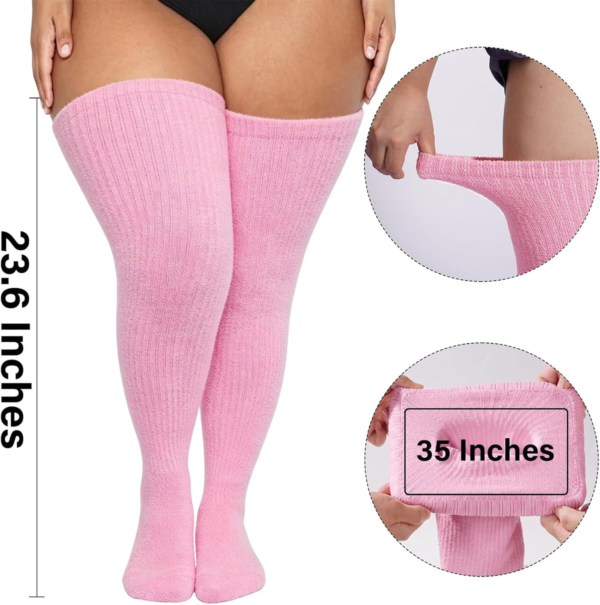 Moon Wood Plus Size Thigh High Stockings Over the Knee Thick Leg Warmers - Light Pink - view 4
