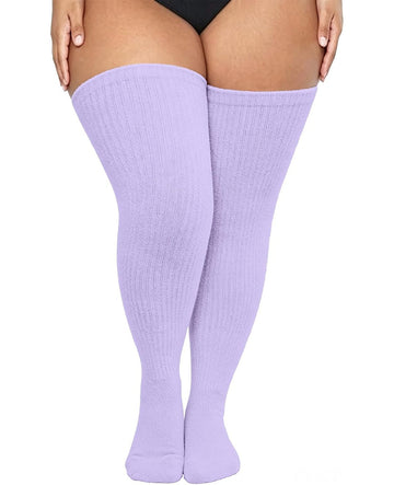 Moon Wood Plus Size Thigh High Stockings Over the Knee Thick Leg Warmers - Light Purple - view 1