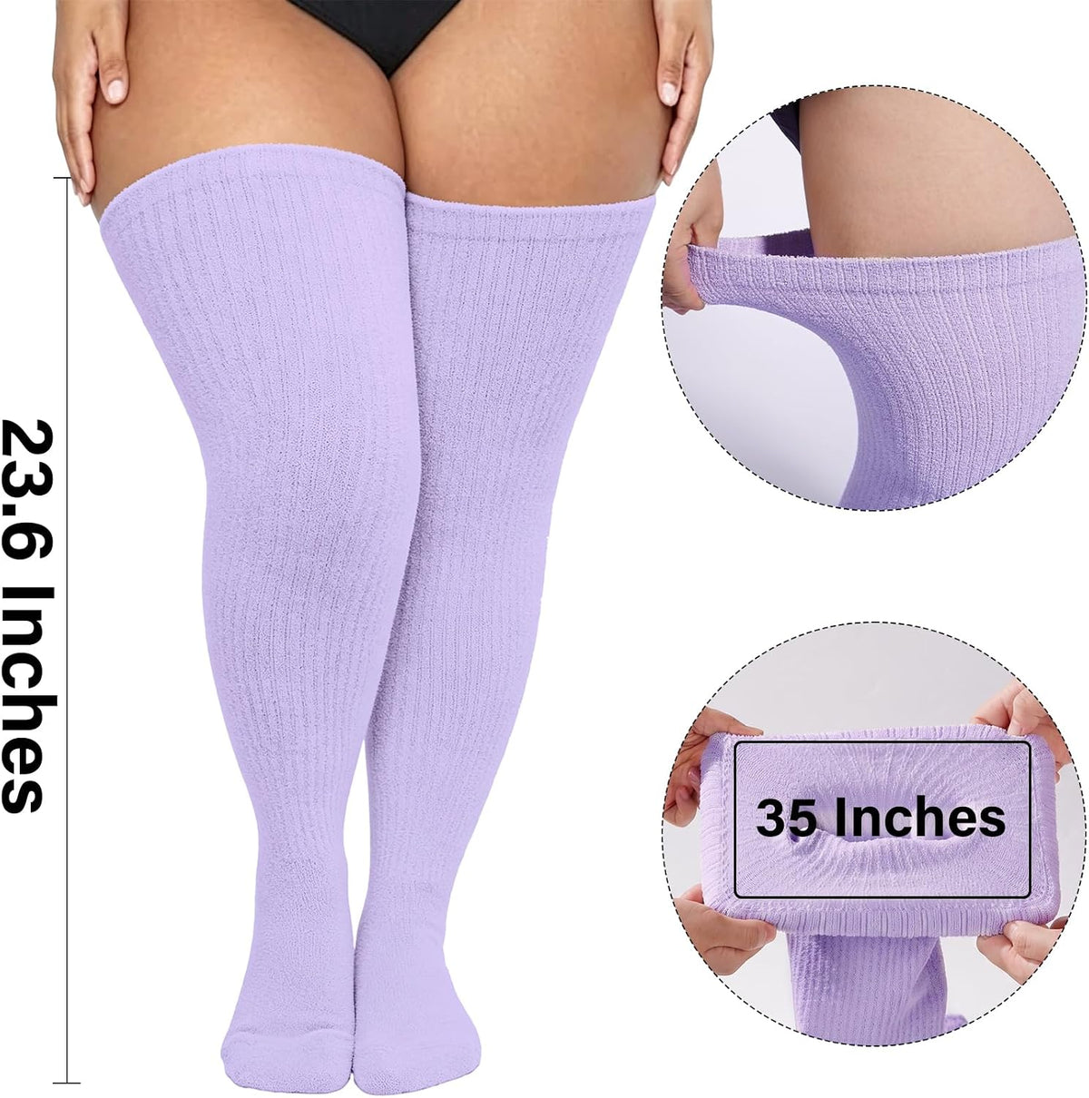 Moon Wood Plus Size Thigh High Stockings Over the Knee Thick Leg Warmers - Light Purple - view 4