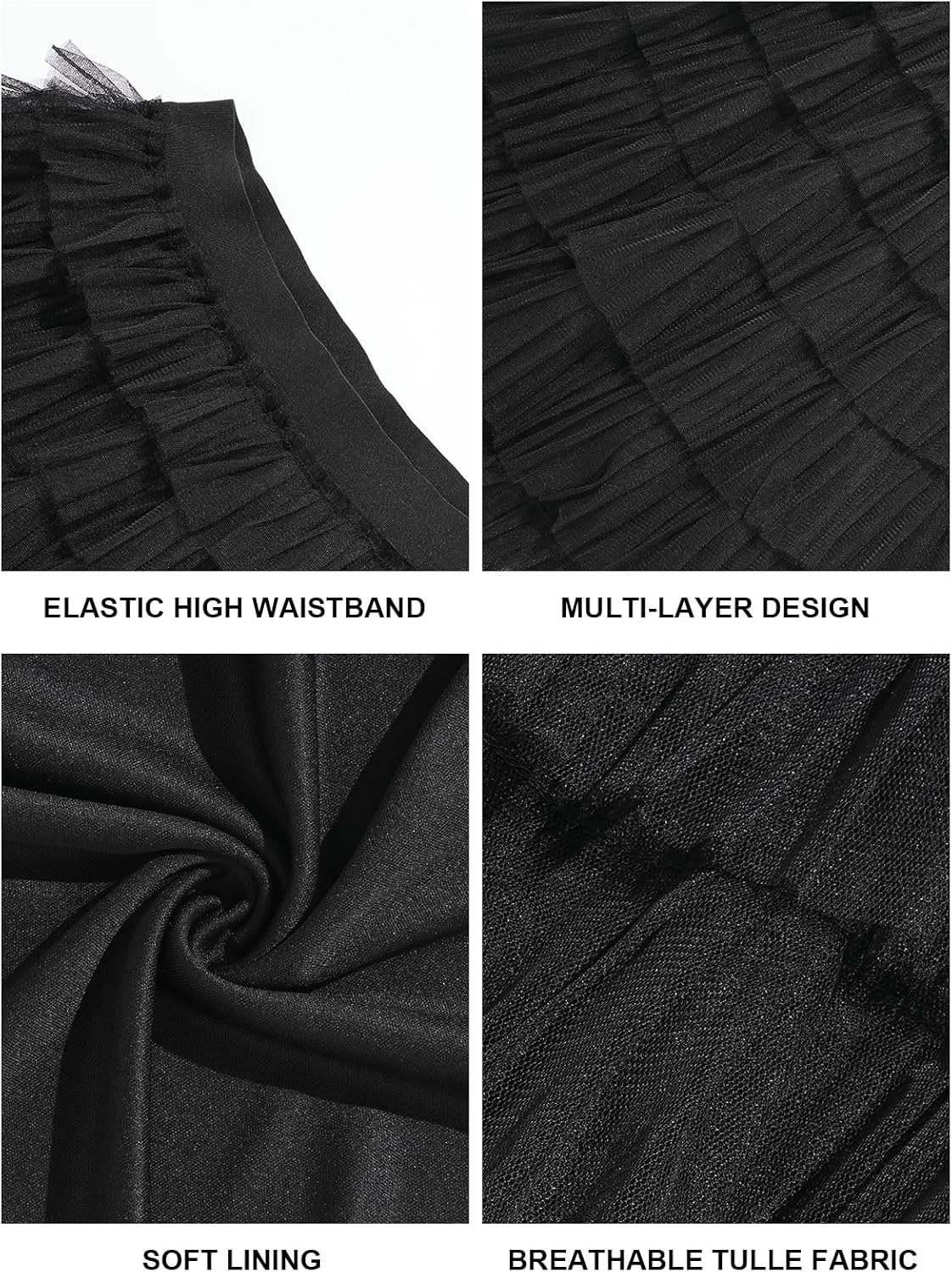 Moon Wood Plus Size Tulle Skirt for Women Ruffle Tiered Layered Mini Skirts - Black