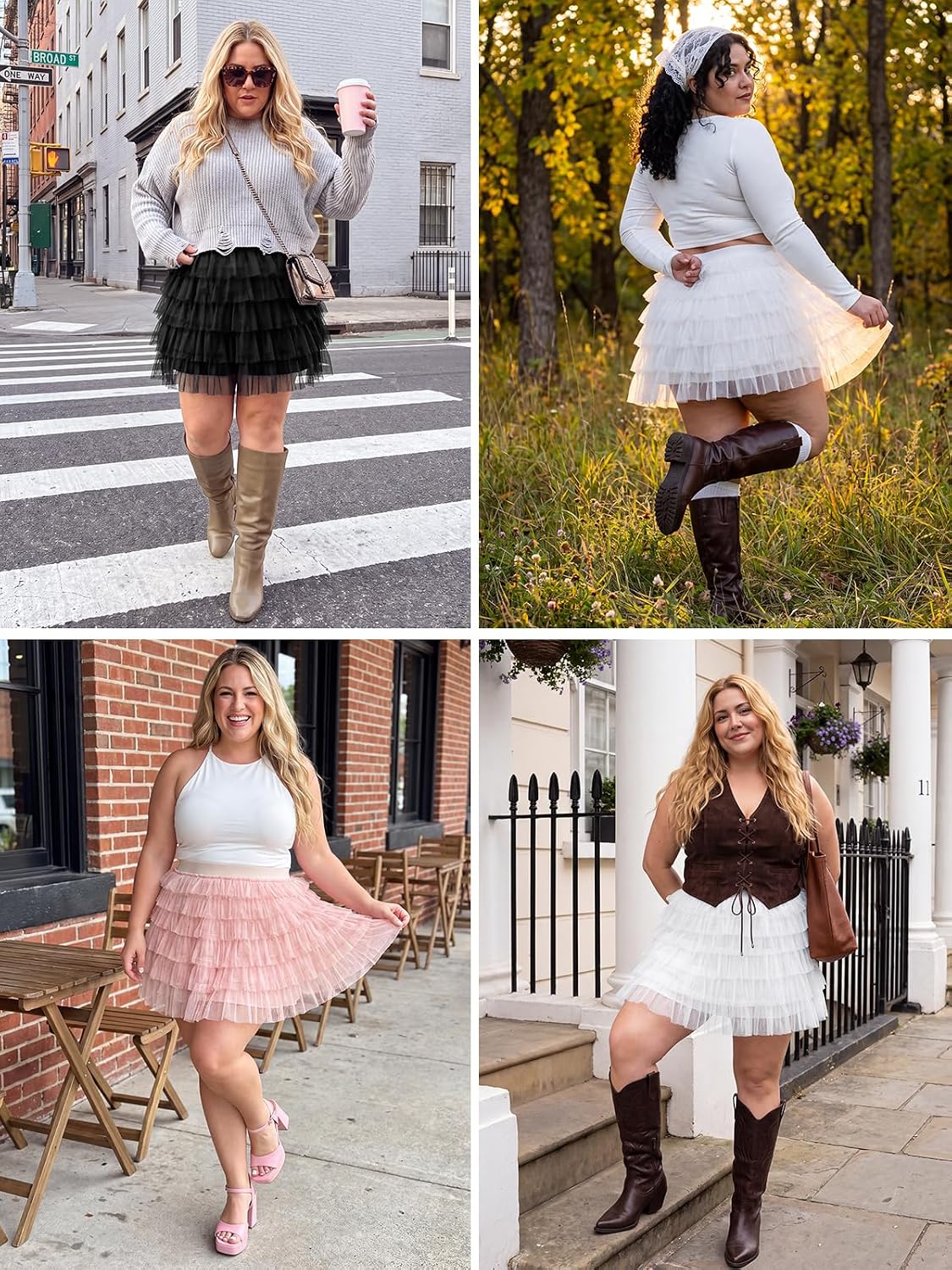 Moon Wood Plus Size Tulle Skirt for Women Ruffle Tiered Layered Mini Skirts - Black