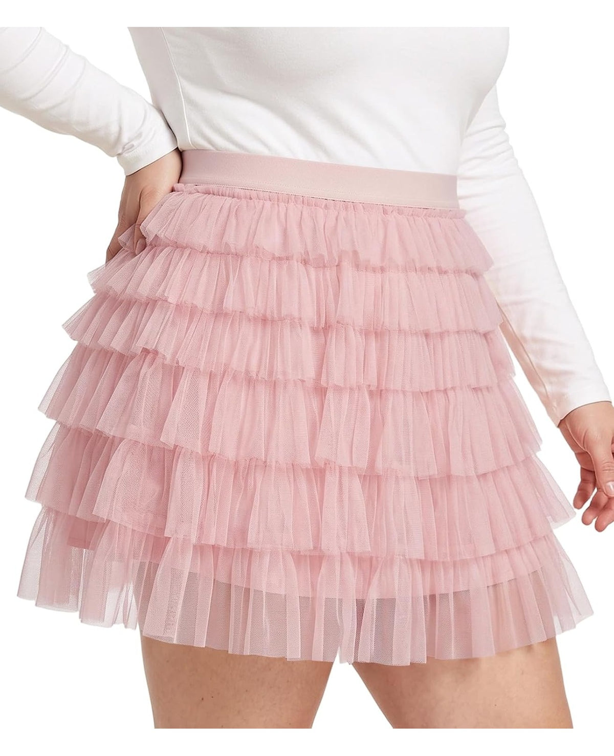 Moon Wood Plus Size Tulle Skirt for Women Ruffle Tiered Layered Mini Skirts - Pink