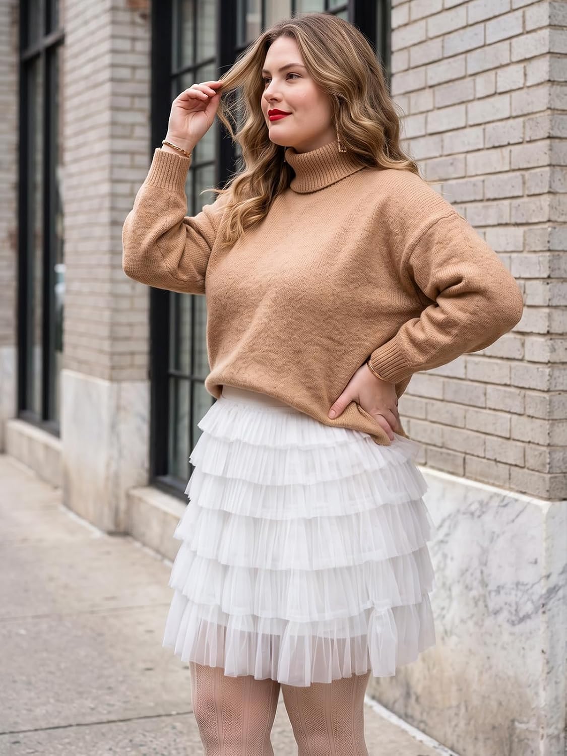Moon Wood Plus Size Tulle Skirt for Women Ruffle Tiered Layered Mini Skirts - White
