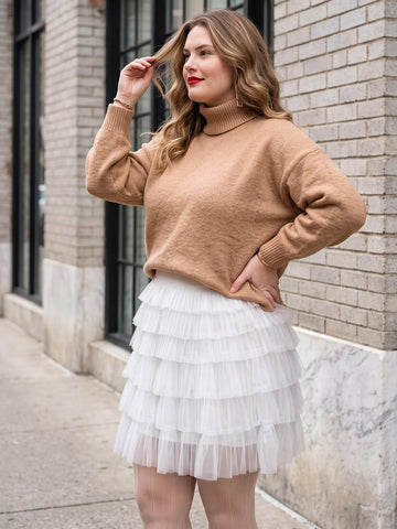 Moon Wood Plus Size Tulle Skirt for Women Ruffle Tiered Layered Mini Skirts - White