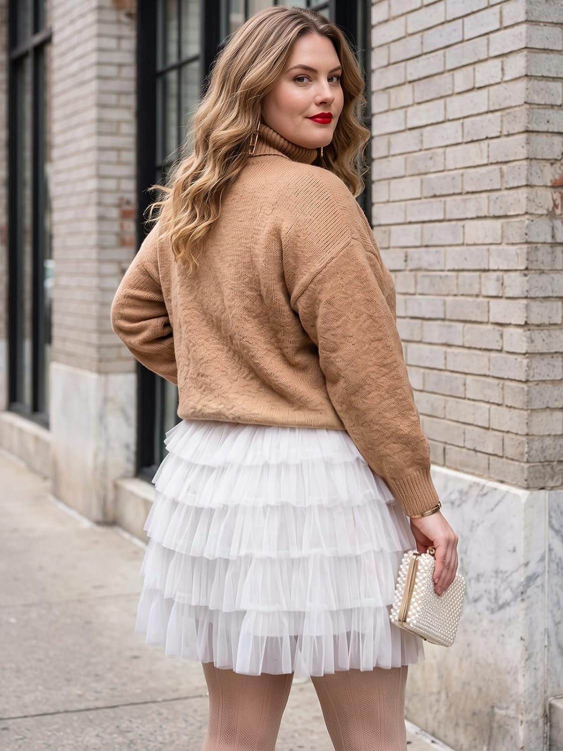 Moon Wood Plus Size Tulle Skirt for Women Ruffle Tiered Layered Mini Skirts - White