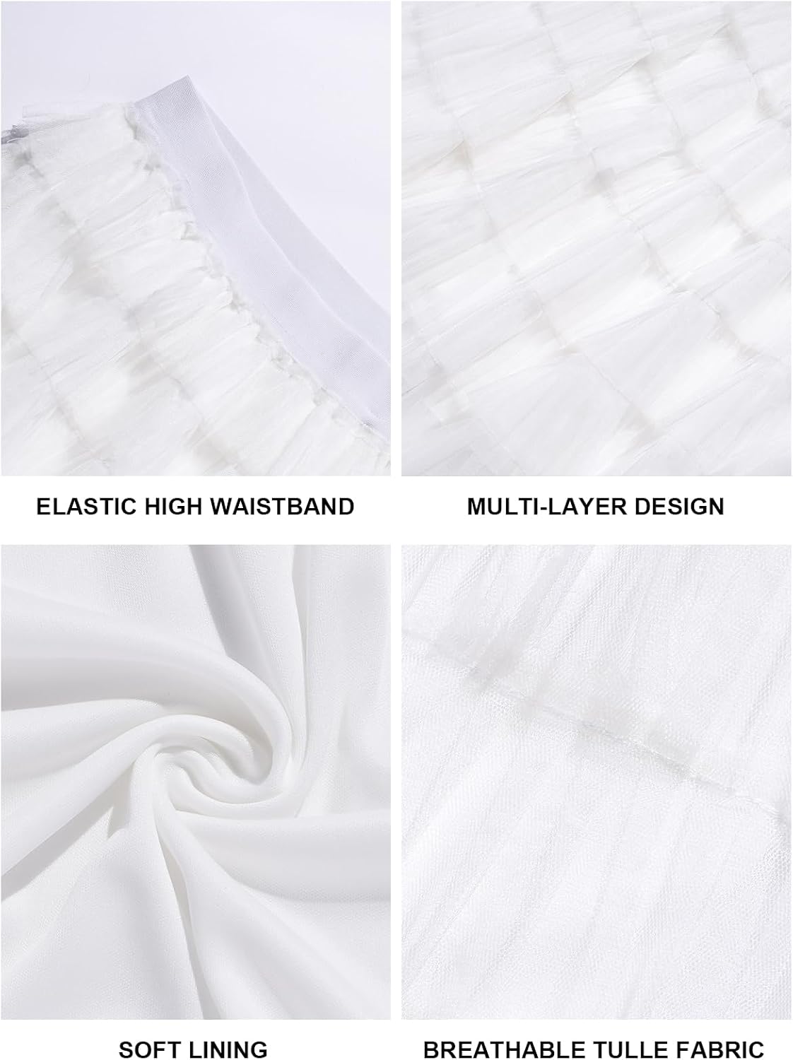 Moon Wood Plus Size Tulle Skirt for Women Ruffle Tiered Layered Mini Skirts - White