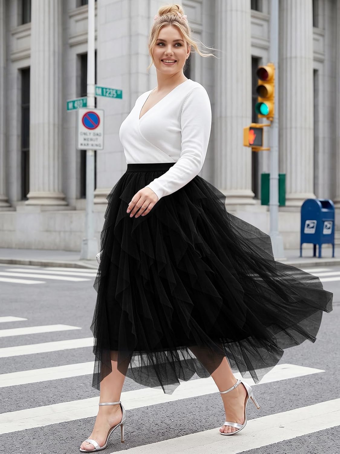 Moon Wood Plus Size Tulle Skirts for Women Maxi Long Layered Tutu Skirt - Black