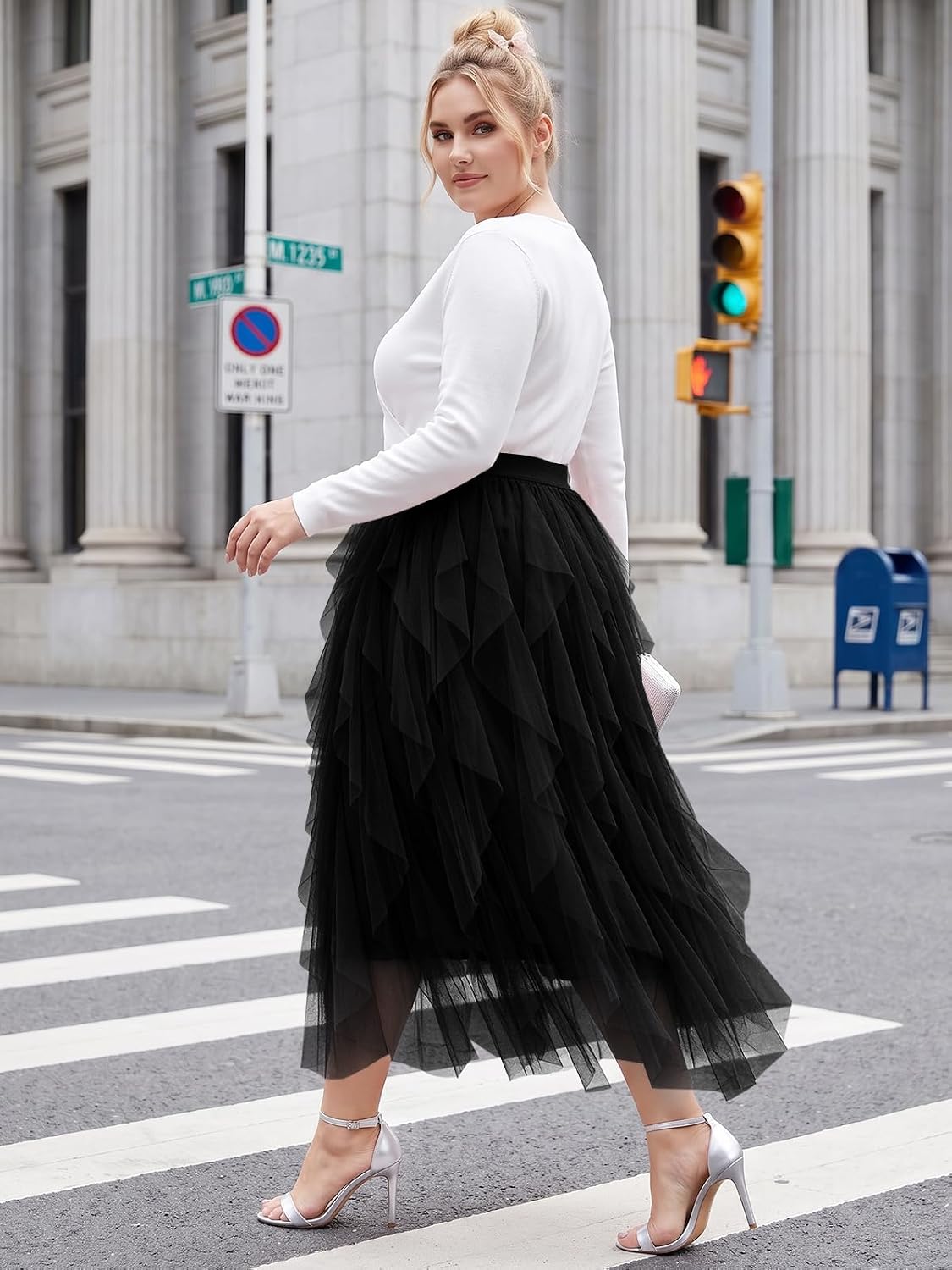Moon Wood Plus Size Tulle Skirts for Women Maxi Long Layered Tutu Skirt - Black