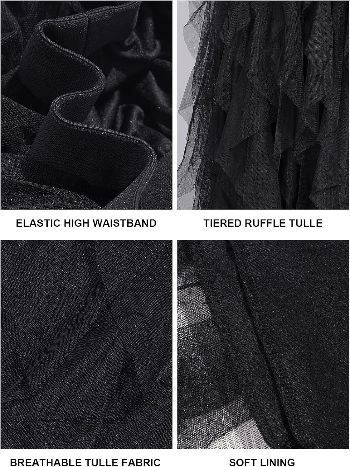 Moon Wood Plus Size Tulle Skirts for Women Maxi Long Layered Tutu Skirt - Black