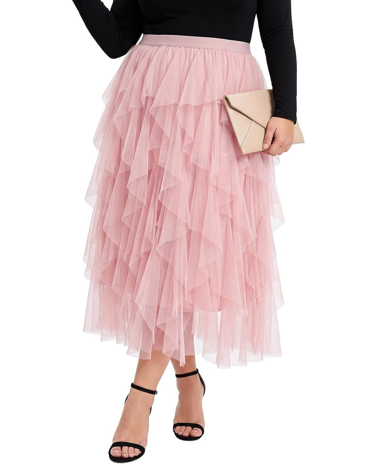 Moon Wood Plus Size Tulle Skirts for Women Maxi Long Layered Tutu Skirt - Pink