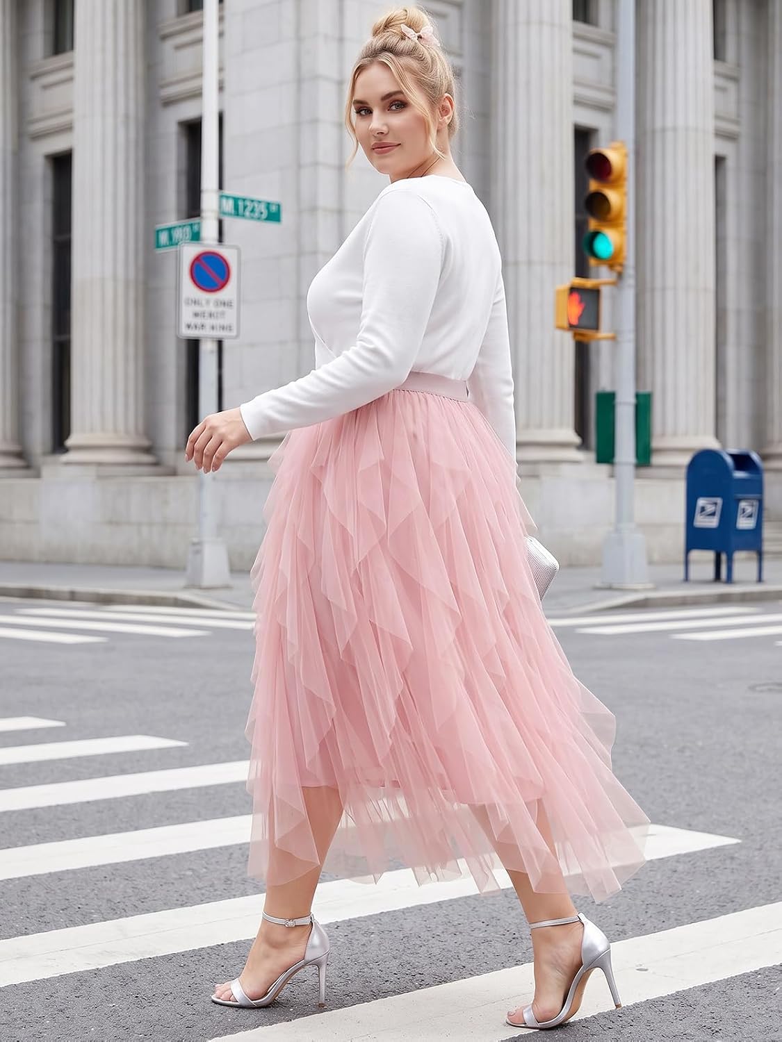 Moon Wood Plus Size Tulle Skirts for Women Maxi Long Layered Tutu Skirt - Pink