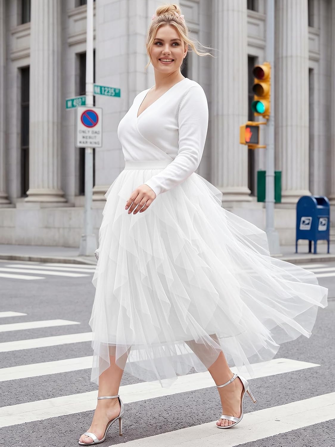 Moon Wood Plus Size Tulle Skirts for Women Maxi Long Layered Tutu Skirt - White