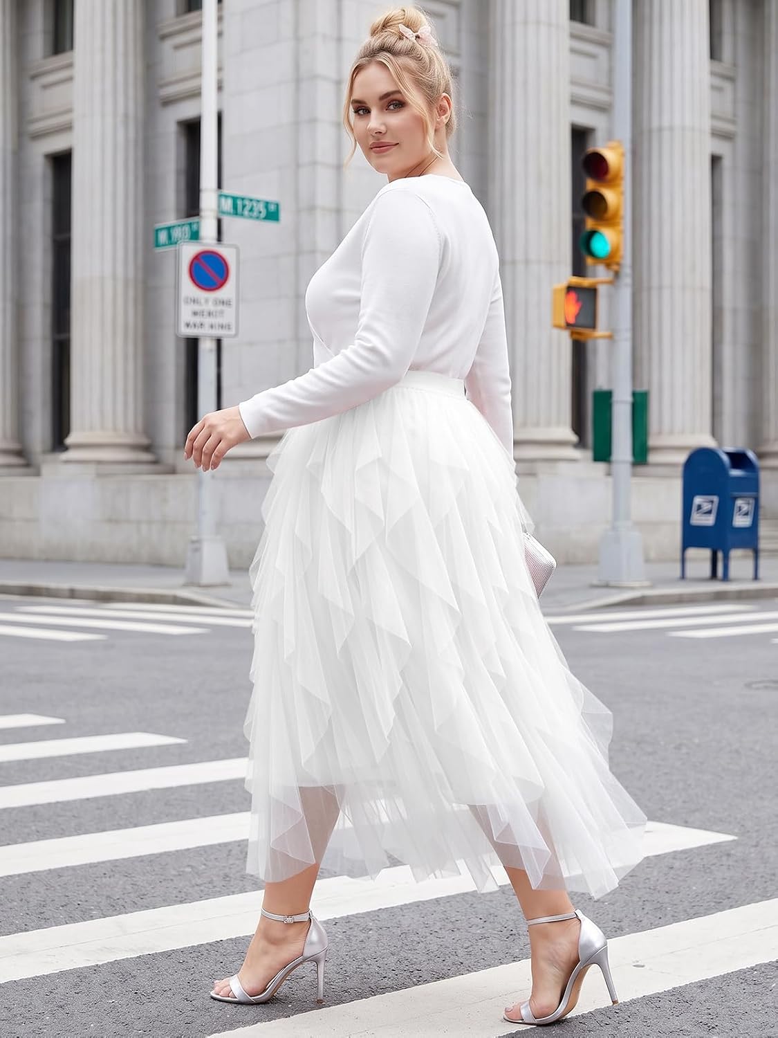 Moon Wood Plus Size Tulle Skirts for Women Maxi Long Layered Tutu Skirt - White