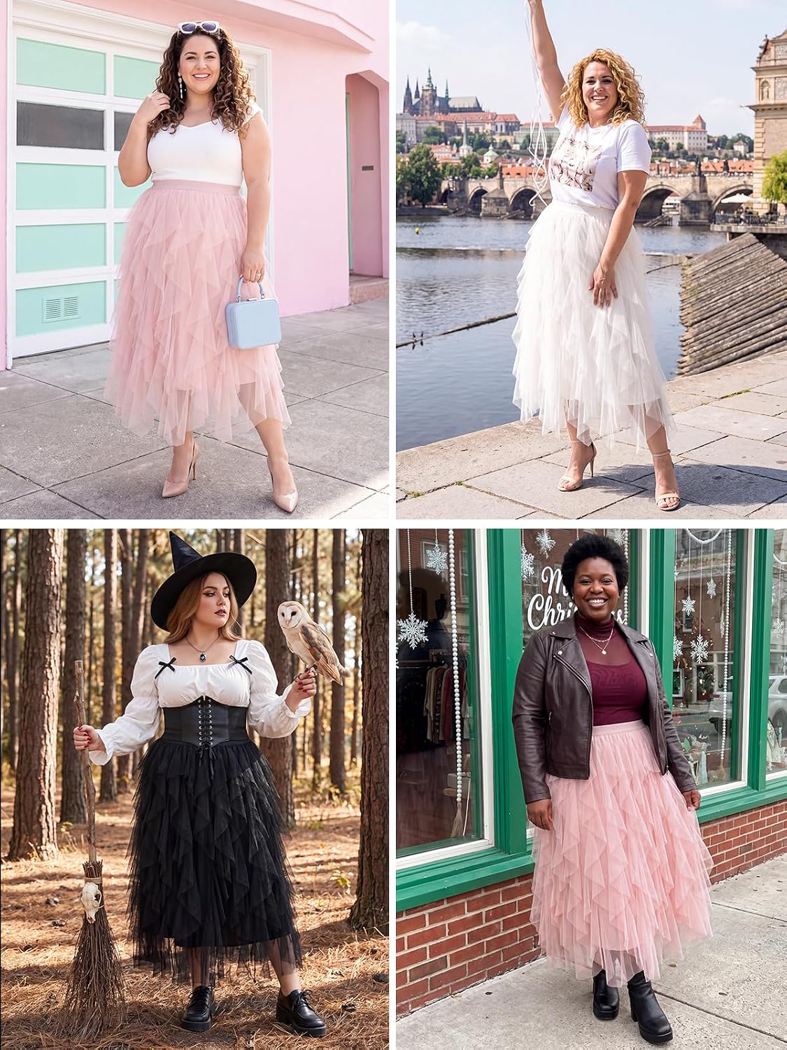 Moon Wood Plus Size Tulle Skirts for Women Maxi Long Layered Tutu Skirt - White