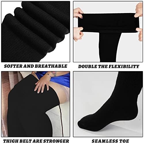 Moon Wood Plus Size Womens Thigh High Socks with Thigh Garter - Black