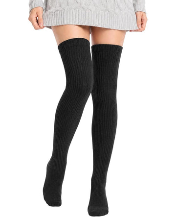 Moon Wood Thigh High Socks Over The Knee Long Boot Stockings Thick Leg Warmers - Black - view 1