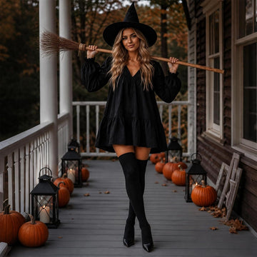 Moon Wood Thigh High Socks Over The Knee Long Boot Stockings Thick Leg Warmers - Black - view 2