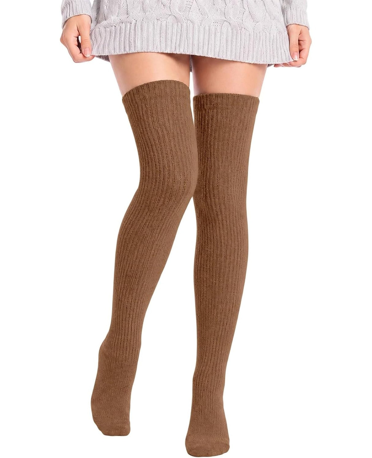 Moon Wood Thigh High Socks Over The Knee Long Boot Stockings Thick Leg Warmers - Brown - view 1