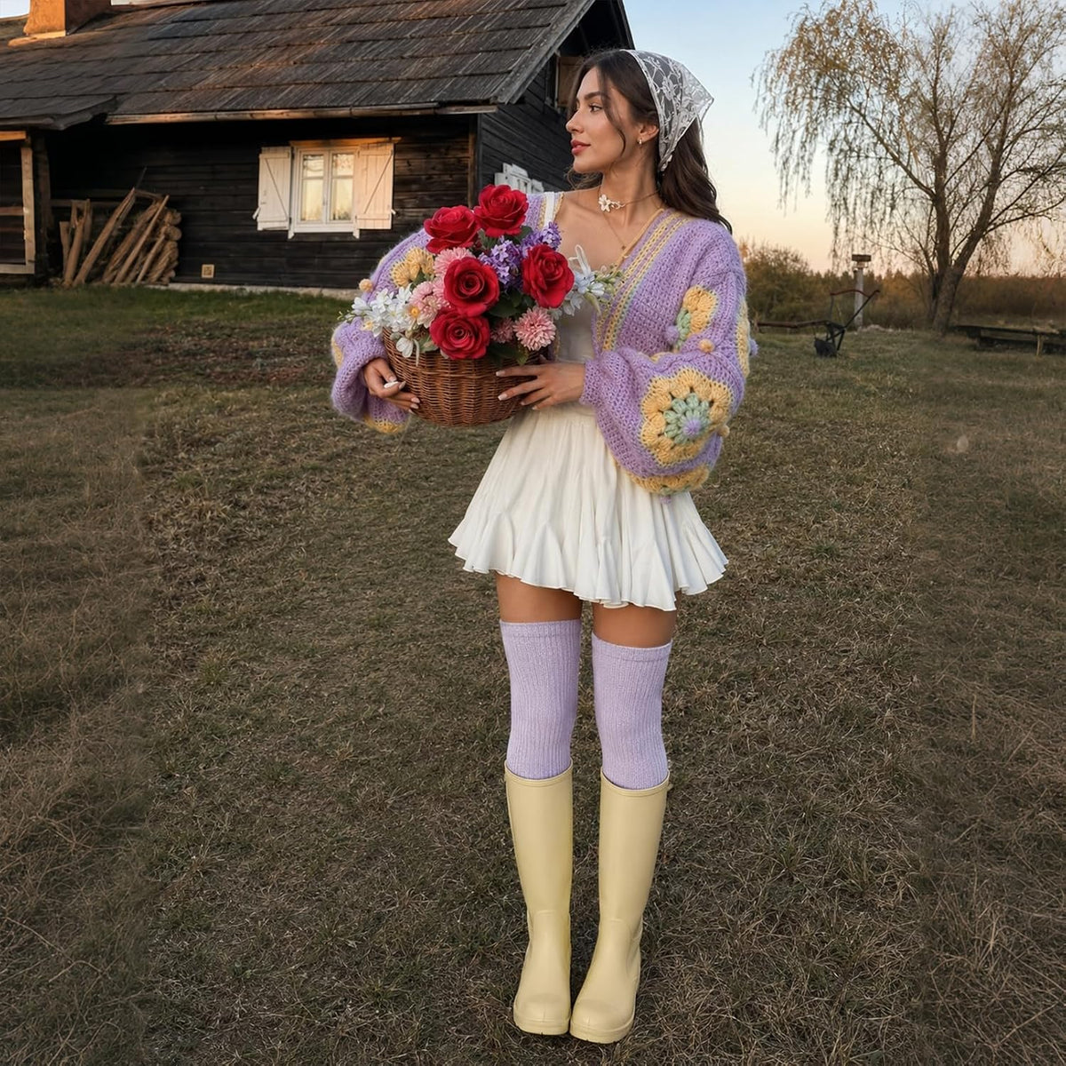 Moon Wood Thigh High Socks Over The Knee Long Boot Stockings Thick Leg Warmers - Light Purple - view 2
