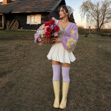 Moon Wood Thigh High Socks Over The Knee Long Boot Stockings Thick Leg Warmers - Light Purple - view 2