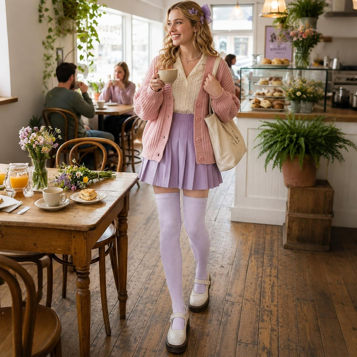 Moon Wood Thigh High Socks Over The Knee Long Boot Stockings Thick Leg Warmers - Light Purple - view 3